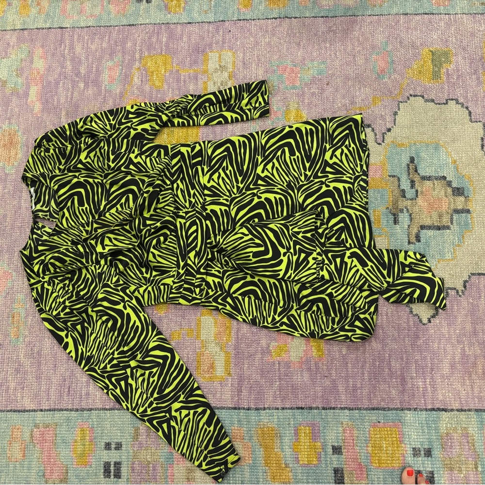 Ronny Kobo Neon Lime & Black Zebra Print Dress